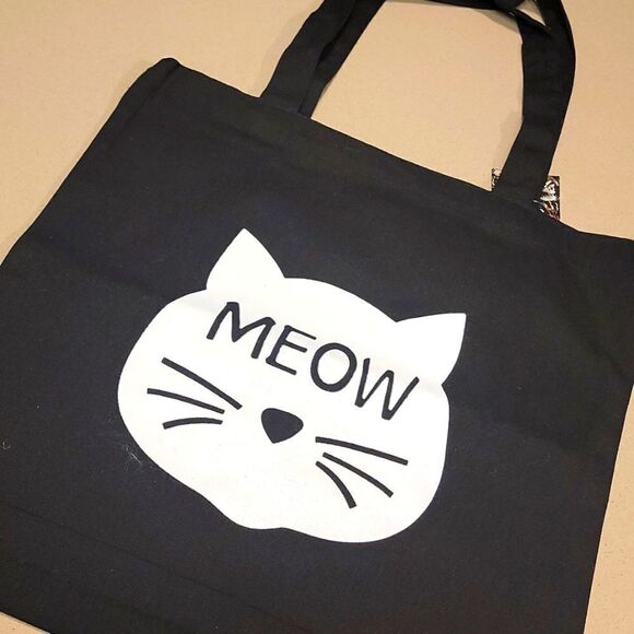 Black Canvas Graphic Meow Tote Bags 🐈 😻 - Picture 3 of 10